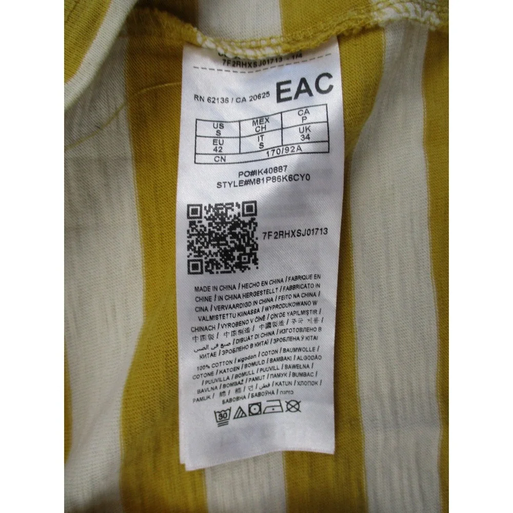 Guess Shirt Mens Small Yellow Striped Originals Embroidered Logo Crewneck Tee - Picture 8 of 9